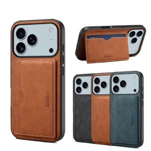 EUCAGR For iPhone 17 17 Air 17 Pro Max 16E 16Pro Max 16 Luxury Retro Wallet Phone Case Card Holder PU Leather Stand Back Cover