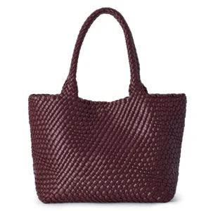 Woven Tote Bag for Women Vegan Leather Shoulder Bag Purse with 1 Zipper Clutch Handwoven Tote for Travel Vacation Beach Weekend