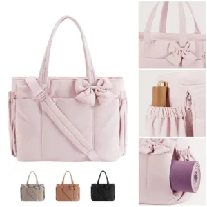 Large Capacity Yoga Gym Bag Shoulder Bag Tote Bag Travel Handbag Quilted Padded Pouch With Bow Waterproof Crossbody Pouch