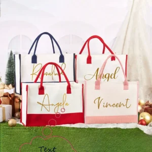 Custom Name Canvas Tote Bag - Lightweight Waterproof Shoulder Bag for Women, Gifts, Shopping & Travel