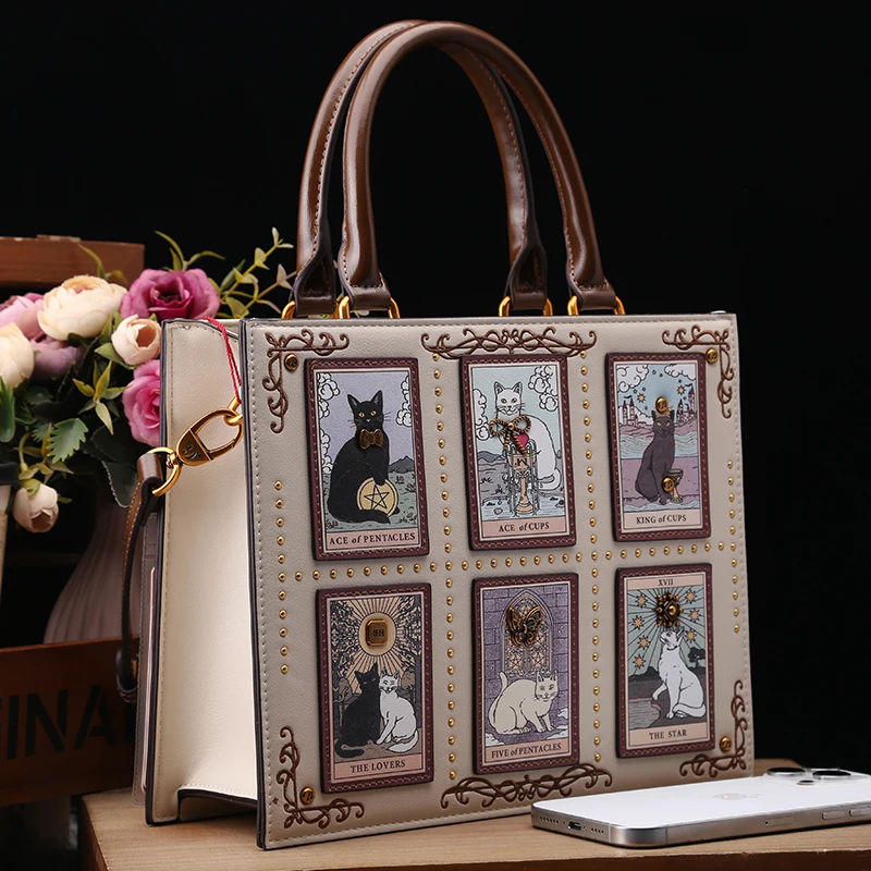 Vintage and Luxury Designer Bag with Delicate Embroidery Cat Printing Women Popular and Fashionable Tote Bag with Large Capacity